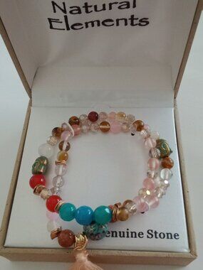 New Natural Elements Natural Stones Two Expandable Bracelets